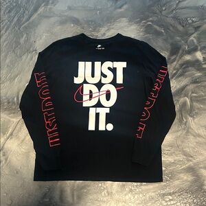 Nike Black Long Sleeve Tee with Red 'Just Do It' Graphic